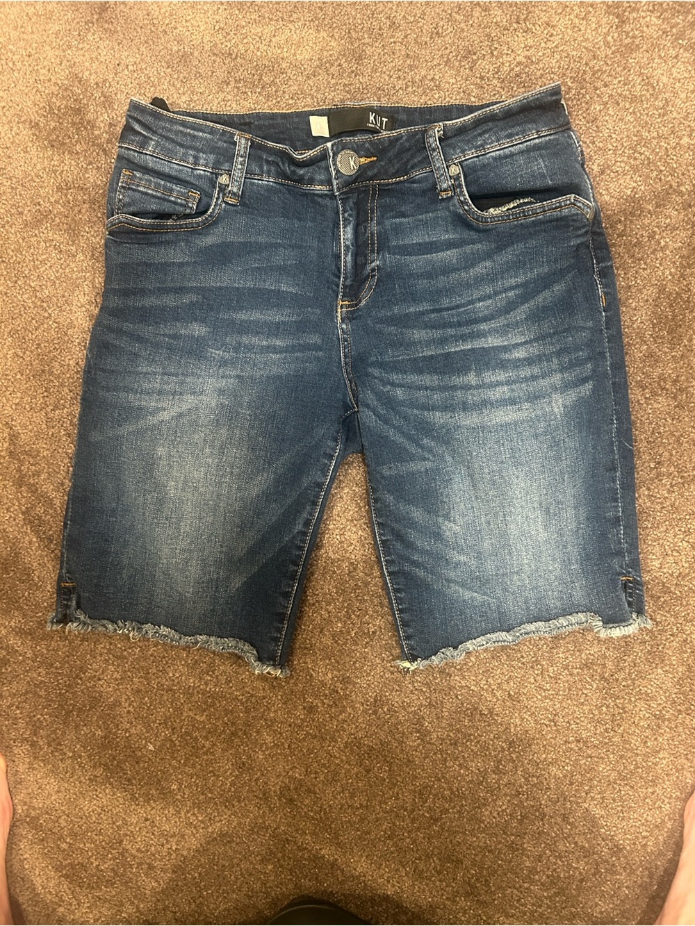 Kut from the Kloth Indigo Frayed Hem Denim Bermuda Shorts
